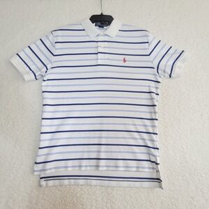 Polo Ralph Lauren Polo Shirt Mens Small White Blue Striped Short Sleeve Cotton